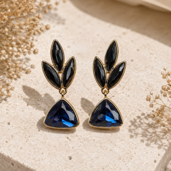 Royal Blue Crystal Gold Drop Earrings