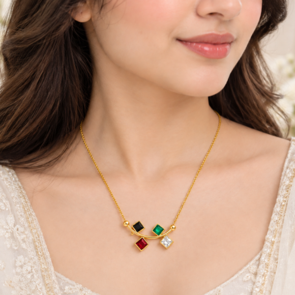 Elegant Multicolor Crystal Floral Gold Necklace