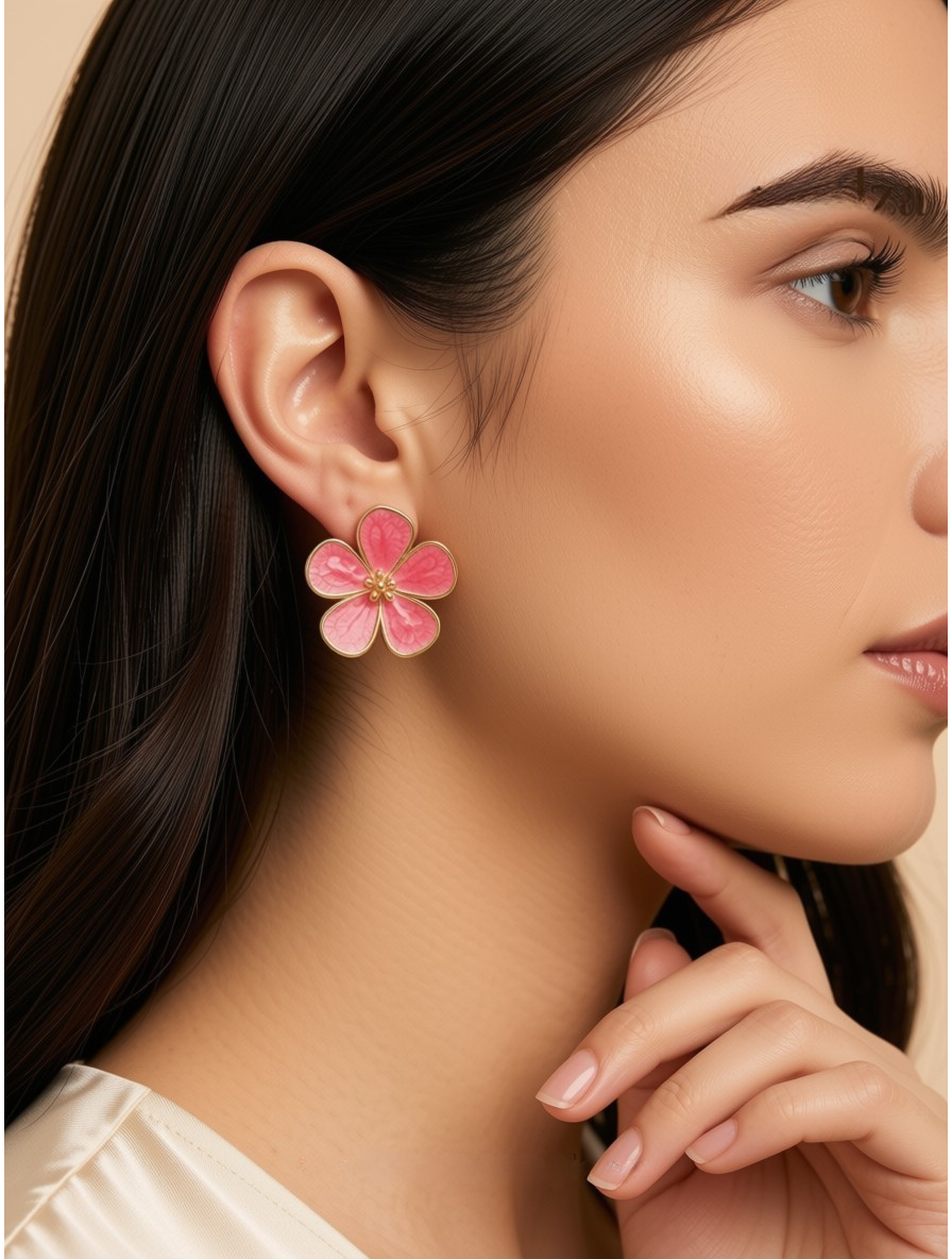 Untitled design (24) Pink Crystal Flower Stud Earrings - Image 1